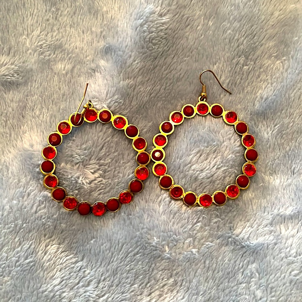 Red circle earrings with gold accents